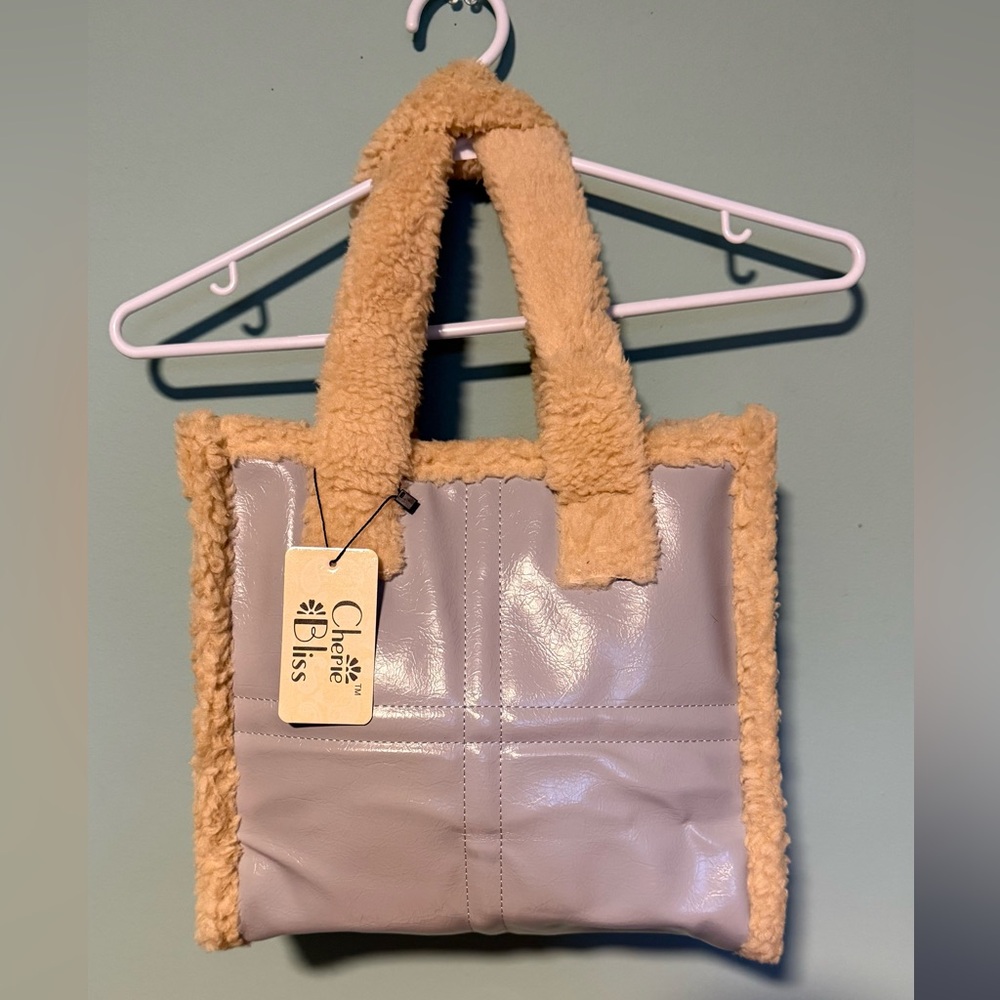 Tan and light blue-greyTote Bag